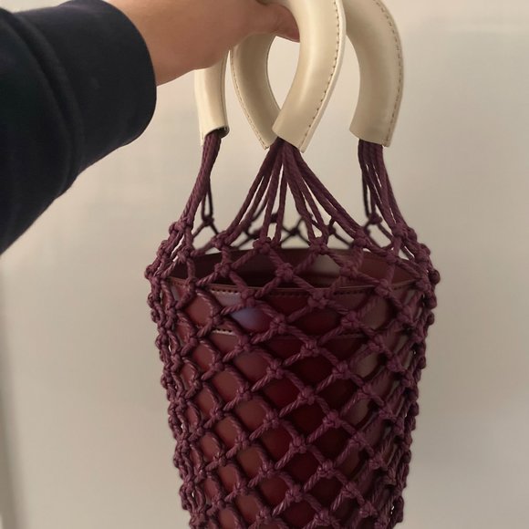 Staud Moreau Leather and Macrame Bucket Bag (Burgundy) - Picture 4 of 5